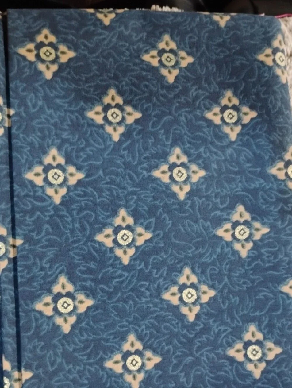 Cannon Village Window Treatment Valance - Navy & Cream Pattern